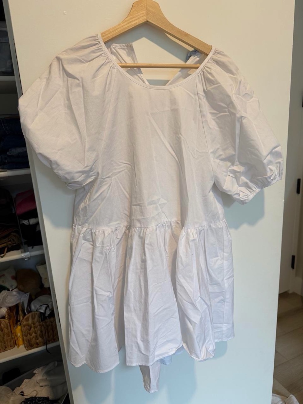 Hill House White Cotton Puff-Sleeve Tiered Dress